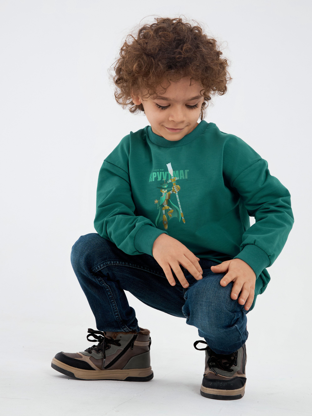 Свитшот детский CROOT Basic Oversize для мальчика, темно-зеленый, хлопок