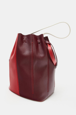ZARA КОМБИНИРОВАННАЯ КОЖАНАЯ СУМКА, КРАСНЫЙ