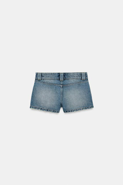 ZARA МИНИ-ШОРТЫ Z1975 С ЗАКЛЕПКАМИ, ВЫЦВЕТШИЙ СИНИЙ