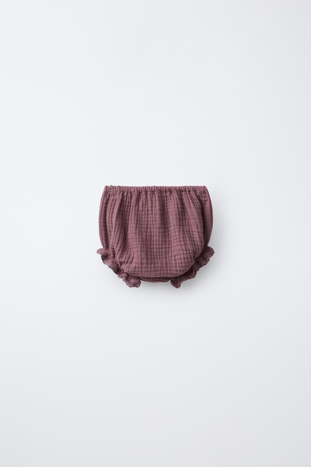 ZARA ТРУСЫ С КРУЖЕВНОЙ ФАКТУРОЙ, ЦВЕТ МАЛЬВЫ
