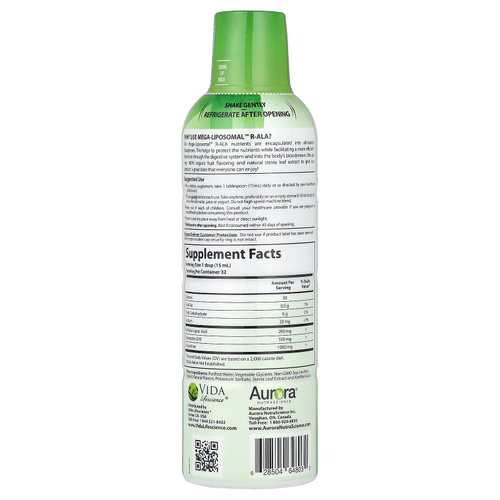 Aurora Nutrascience, Mega-Liposomal™ R-АЛК, со вкусом органических фруктов, 480 мл (16 жидк. унций)
