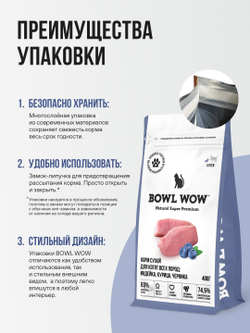 Сухой корм Bowl Wow для котят с индейкой, курицей и черникой - 0,4 кг