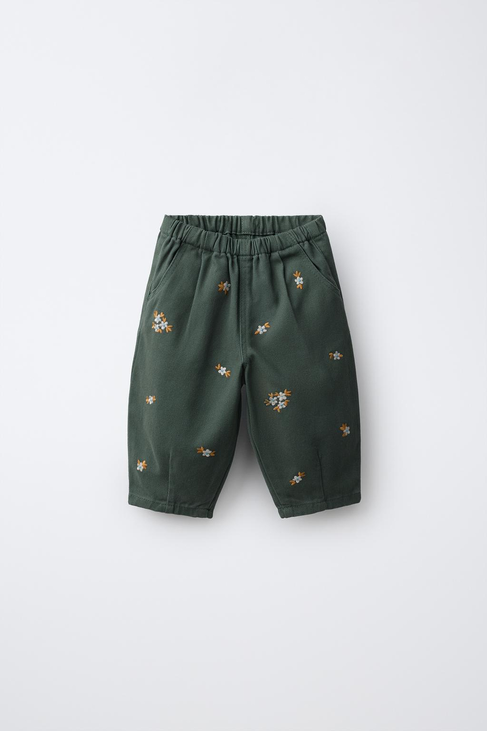 ZARA БРЮКИ ИЗ ТВИЛА С ВЫШИВКОЙ, МЯГКИЙ ЗЕЛЕНЫЙ