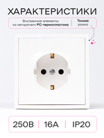 Розетка внутренняя одинарная с заземлением белая