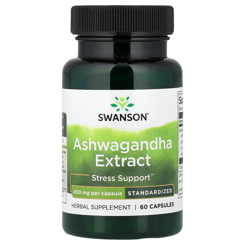 Swanson Vitamins, Экстракт ашваганды, стандартизированный, 450 мг, 60 капсул