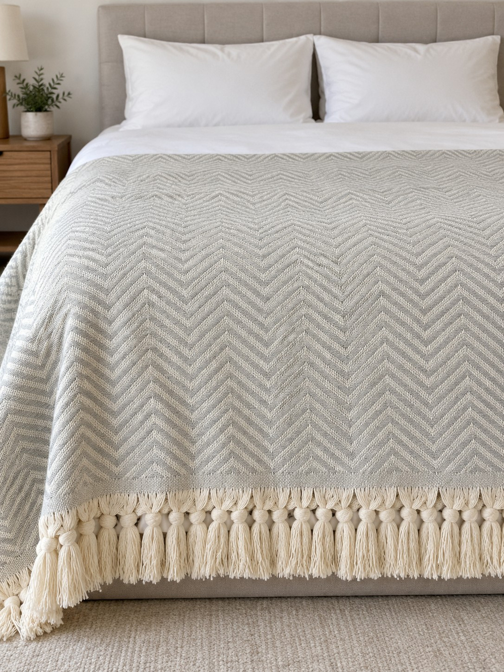 Плед-пике Velora Home «V-дизайн» двухцветный, серый, 200×230 см, хлопок 100%