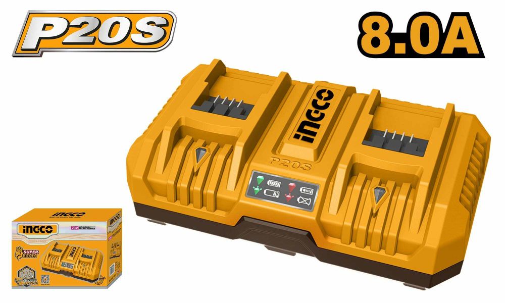 Двойное зарядное устройство 2х20B 4A+4А INGCO FCLI2082 INDUSTRIAL