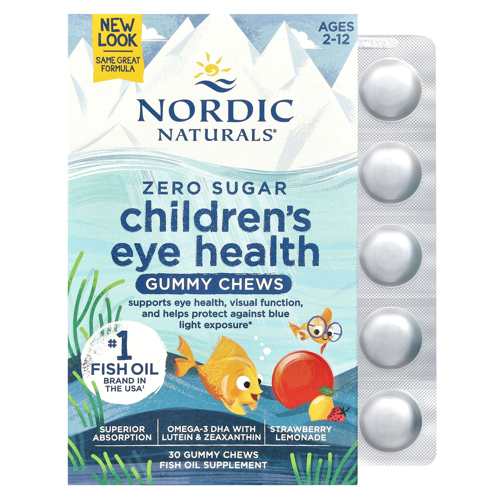 Nordic Naturals, детская жевательная добавка для здоровья глаз, без сахара, от 2 до 12 лет, со вкусом клубничного лимонада, 30 жевательных таблеток