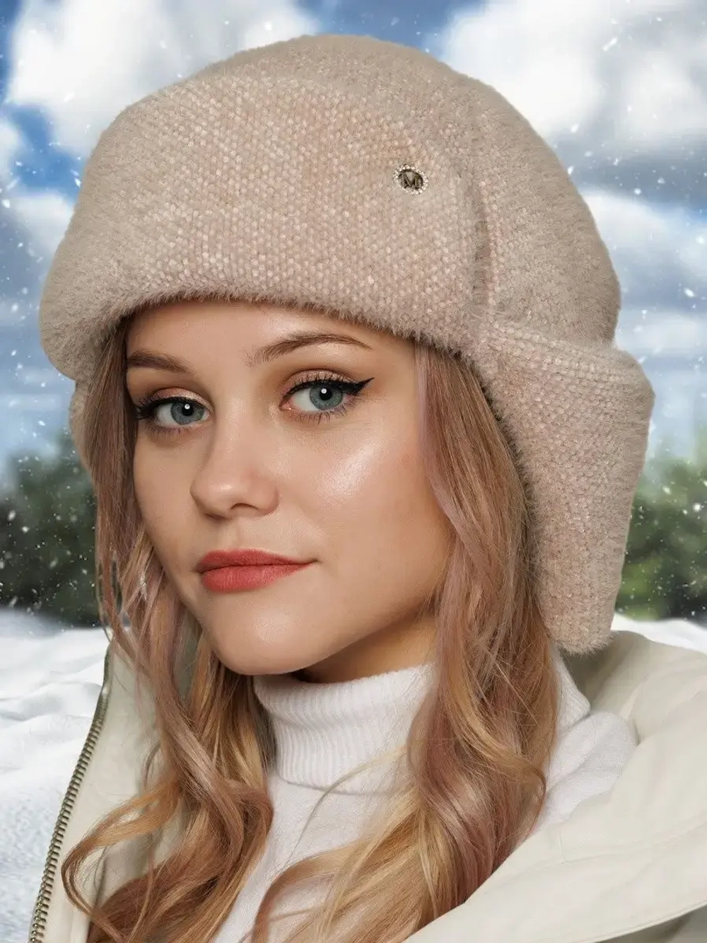 Шапка ушанка зимняя вязаная на флисе