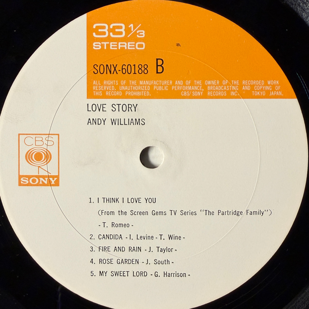 Andy Williams ‎– Love Story (Япония 1971г.) Т