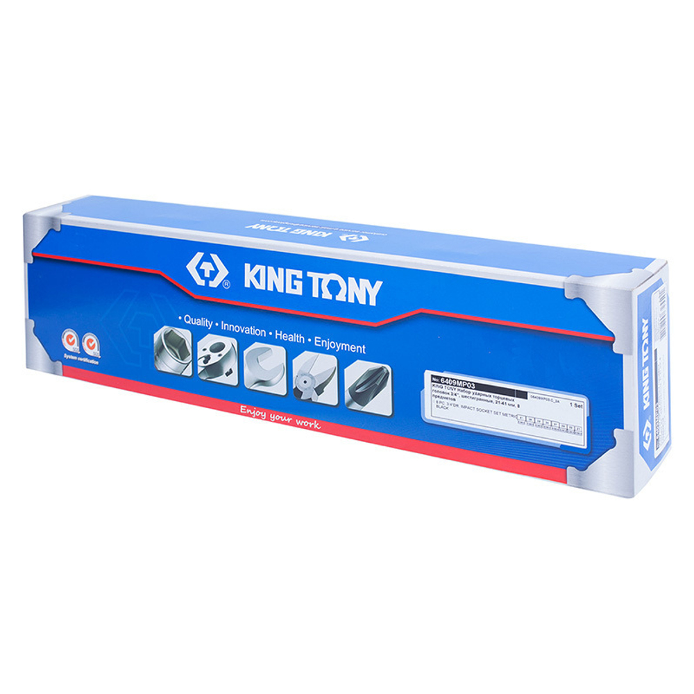 KING TONY (6409MP03) Набор ударных торцевых головок 3/4", 6-гранные, 21-41 мм, 8 предметов
