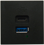 USB зарядное устройство,  3A ,  65W,  Type A + C,  2 мод.,  черн. матовая (45х45мм)