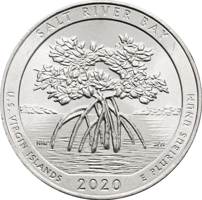 25 центов (1/4 доллара, квотер) 2020 США «Национальный исторический парк и экологический заповедник Бухта Соленой реки» (P) (53-й парк)