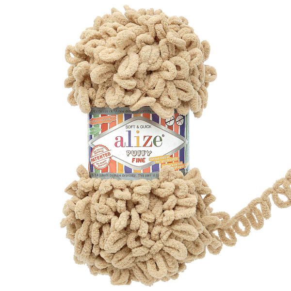 Пряжа Alize (Ализе) Puffy Fine / уп.5 мот. по 100 г, 14 м, 415 песочный