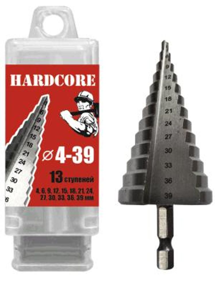 Сверло ступенчатое по металлу, 13ступеней (4-39мм) / Hardcore 142439 Сверло ступенчатое по металлу, 13ступеней (4-39мм) / Hardcore 142439