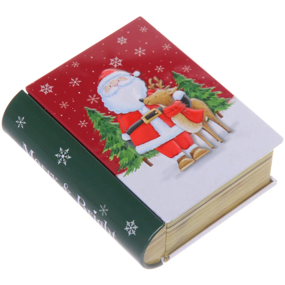 Банка жестяная «Книга» 11,5*10*3,8см Дед Мороз с оленем
