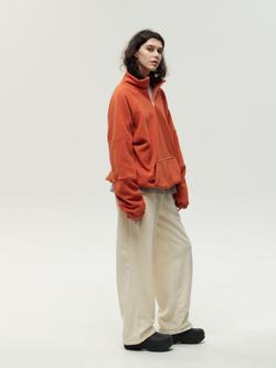Drawstring Half-Zipped Sweatshirt Orange