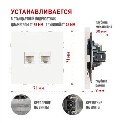 Розетка ЭРА Galaxy 15-3108-01 информационная двойная 2XRJ45 IP20 белый | Эра Galaxy