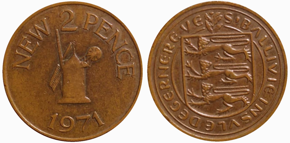 Гернси 2 новых пенса, 1971 Мельница XF