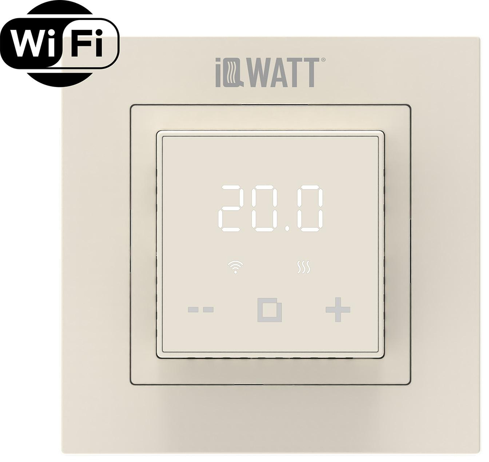 Регулятор температуры пола и воздуха IQWATT 400432 16А 220В, программируемый, слоновая кость, Wi-Fi, 45х45 (55х55) мм, IQ D
