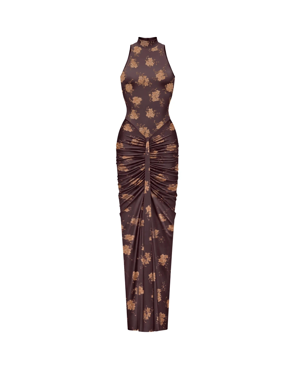 Иви макси (Ivy maxi), платье макси из шоколадного бифлекса с цветочным принтом