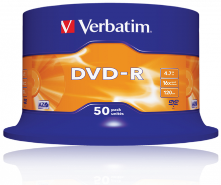 Оптический диск Verbatim DVD-R 4.7GB 16X AZO Matt Silver, Spindle, 50 шт