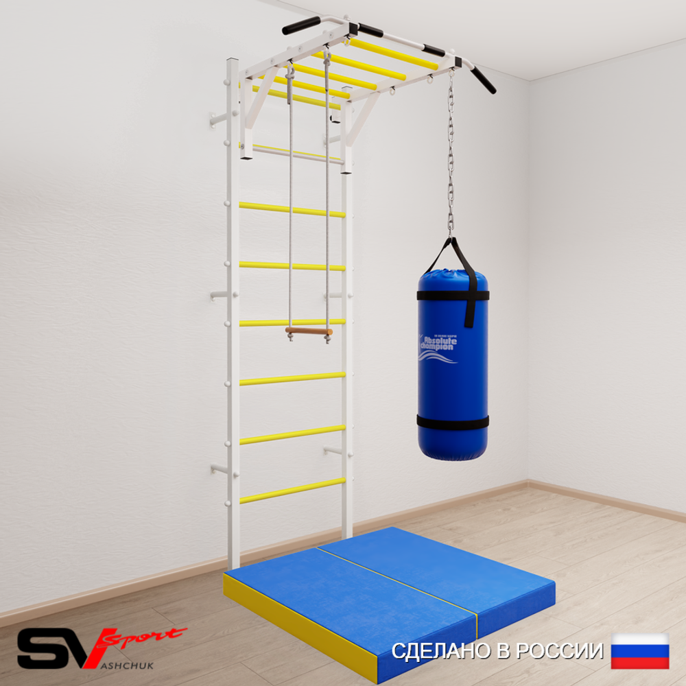 Шведская стенка Sv Sport усиленная 6327 (Турник рукоход/Трапеция/Цепь/Мешок 30кг/Мат 1м)