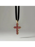 Подвеска крест с лабораторными рубинами, серебро, родий