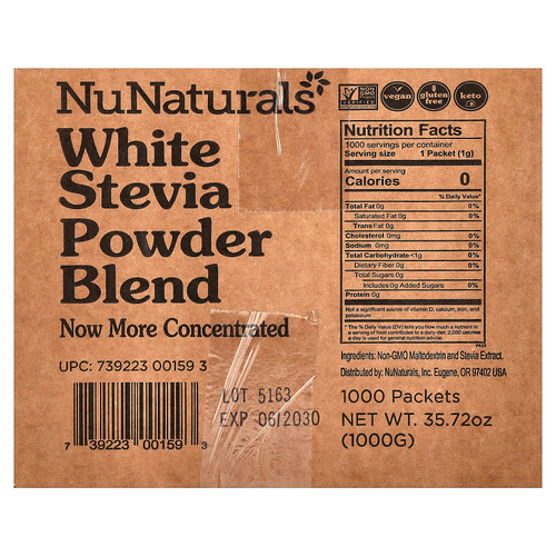NuNaturals, NuStevia, порошок из белой стевии, 1000 пакетиков, 1000 г (35,72 унции)