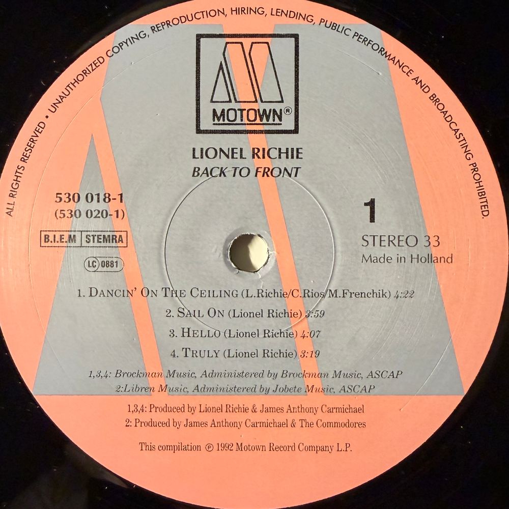 Lionel Richie ‎– Back To Front 2LP (Голландия 1992г.)