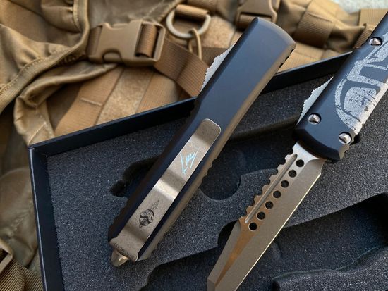Сет ножей Microtech MT_719-13SETMLS UTX-85 Warhound / Hellhound SET, алюм. рук-ть Molon Labe, бронз