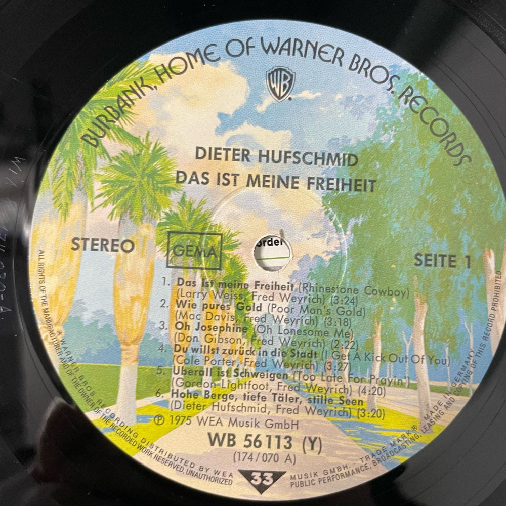 Винтажная виниловая пластинка LP Dieter Hufschmid, Das Ist Meine Freiheit (Германия 1975) Кантри