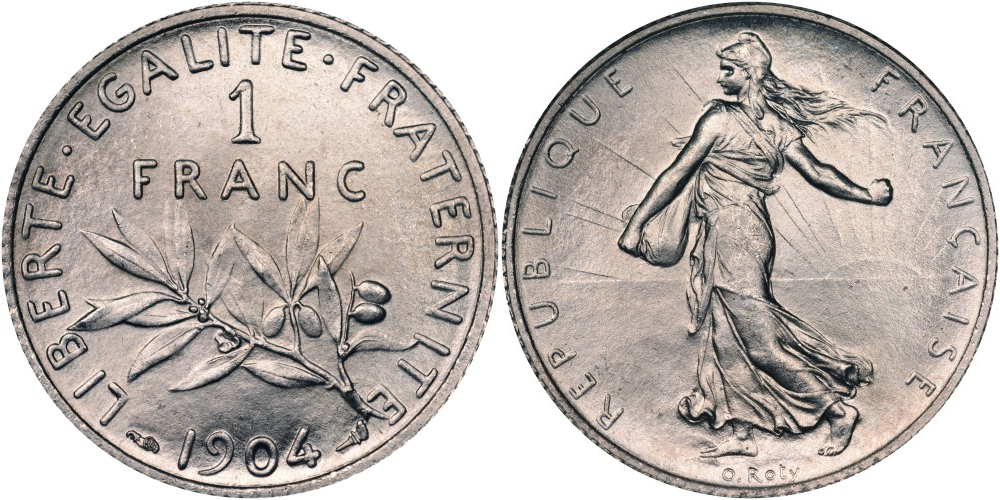 Франция 1 франк, 1898 - 1920 Марианна XF