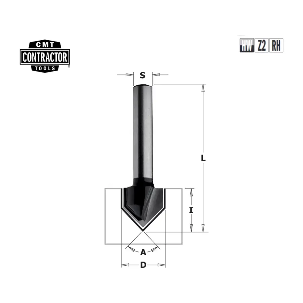 Фреза концевая -contractor пазовая c углом 90гр. S=8 D=12,7x12,7 CMT K915-127