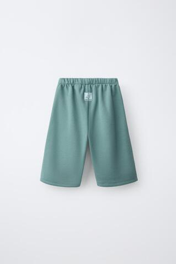 ZARA БРЮКИ WIDE LEG ИЗ МЯГКОЙ ТКАНИ С НАШИВКОЙ, ЦВЕТ МОРСКОЙ ВОЛНЫ