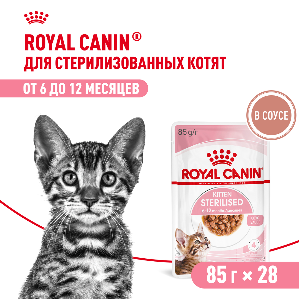 Royal Canin Kitten Sterilised Киттен Стерилайзд Корм влажный для кастрированных и стерилизованных котят в возрасте от 6 до 12 месяцев соус 85г