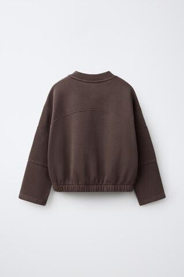 ZARA ТОЛСТОВКА С ЭФФЕКТОМ ПОТЕРТОСТИ И ПРИНТОМ, КОРИЧНЕВЫЙ