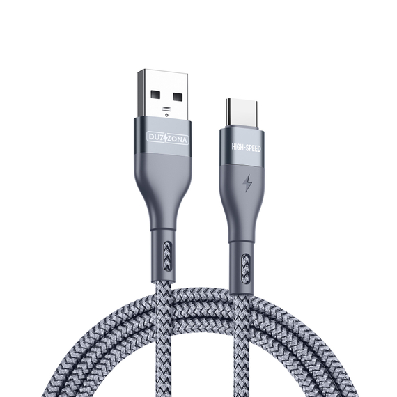 Кабель покрытый нейлоном серого цвета 200см (2м) с разъемом USB A на USB Type-C с быстрой зарядкой PD 12W от Duzzona, серия A8 Cable