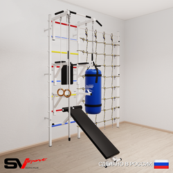 Шведская стенка Sv Sport усиленная 69420 (Турник стандарт/Брусья/Стойка/Скамья/Канат/Кольца/Цепь/Мешок 22кг/Канатный лаз)