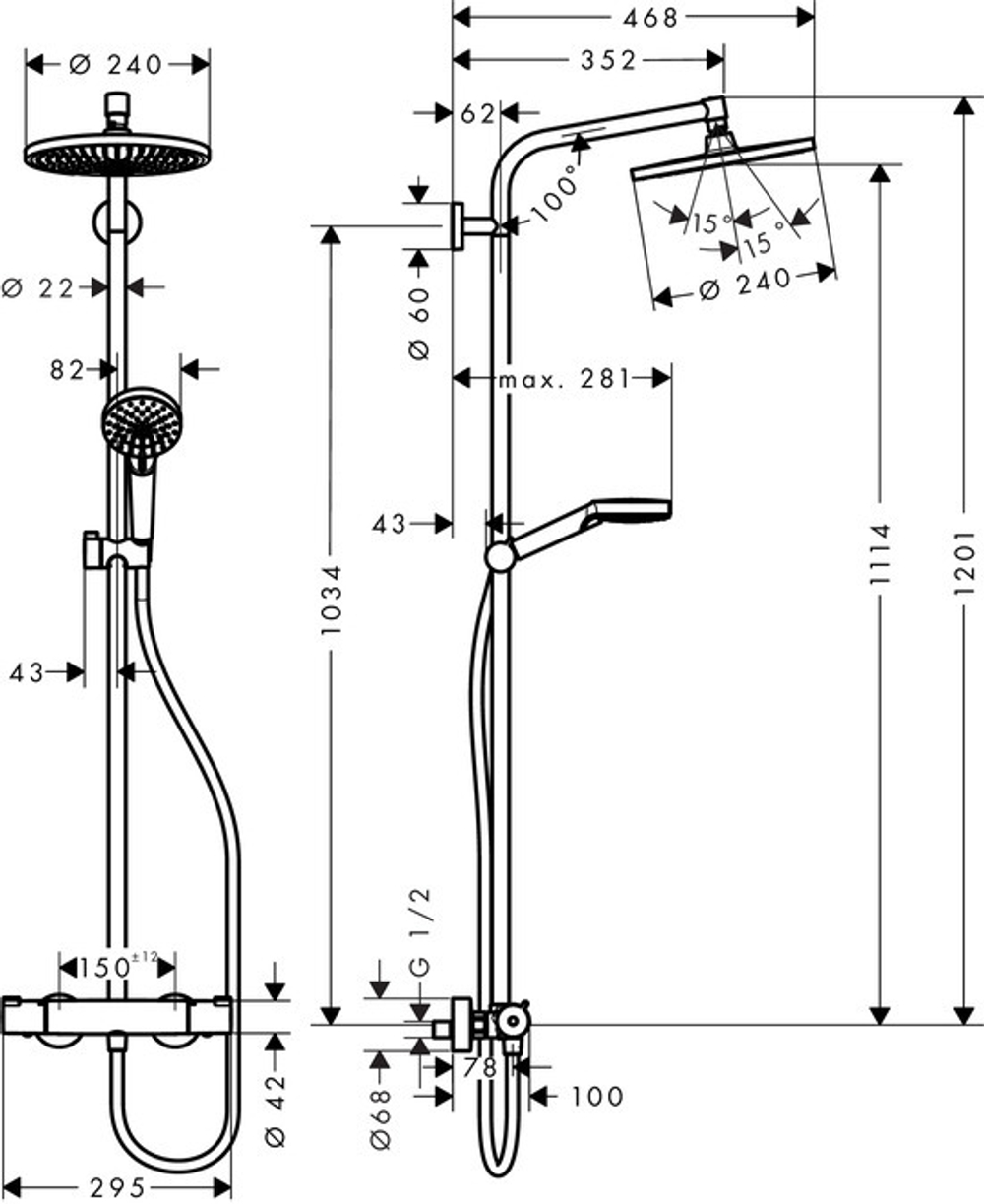 Душевая система Hansgrohe Crometta S 240 1jet Showerpipe 27267000 с термостатом