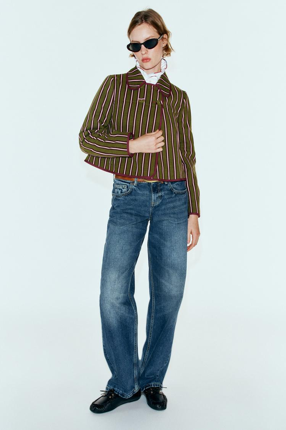 ZARA ДВУБОРТНАЯ КУРТКА В ПОЛОСКУ, РАЗНОЦВЕТНЫЙ