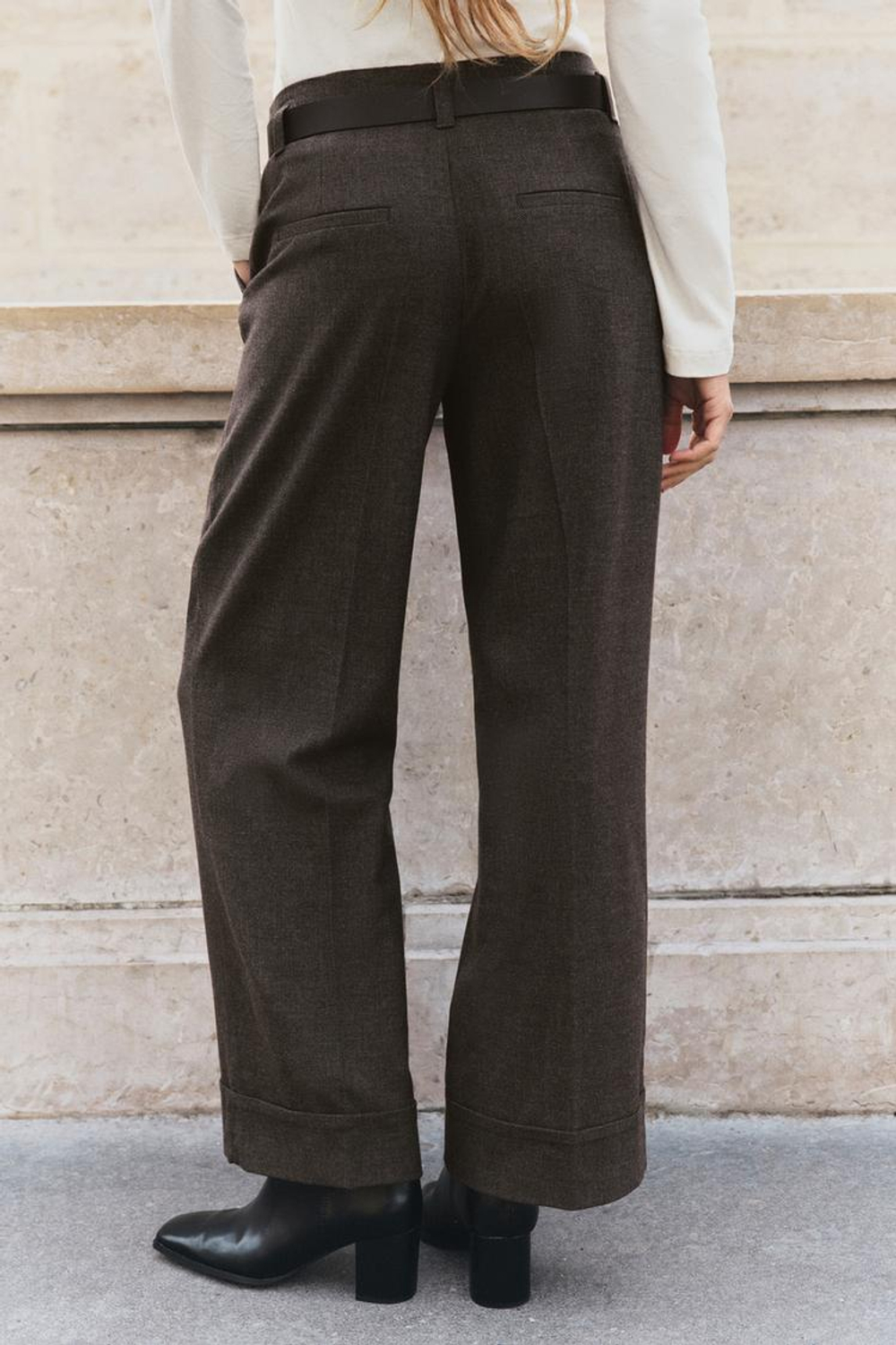 ZARA БРЮКИ С ОТВОРОТАМИ, КОРИЧНЕВЫЙ/ЭКРЮ