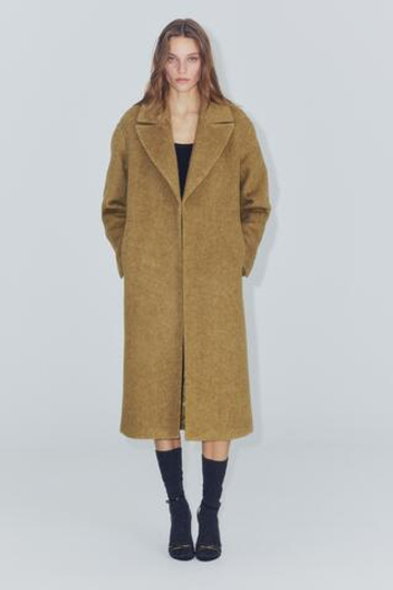ZARA ДЛИННОЕ ПАЛЬТО ИЗ СМЕСОВОЙ ШЕРСТИ — ZW COLLECTION, ГОРЧИЧНЫЙ