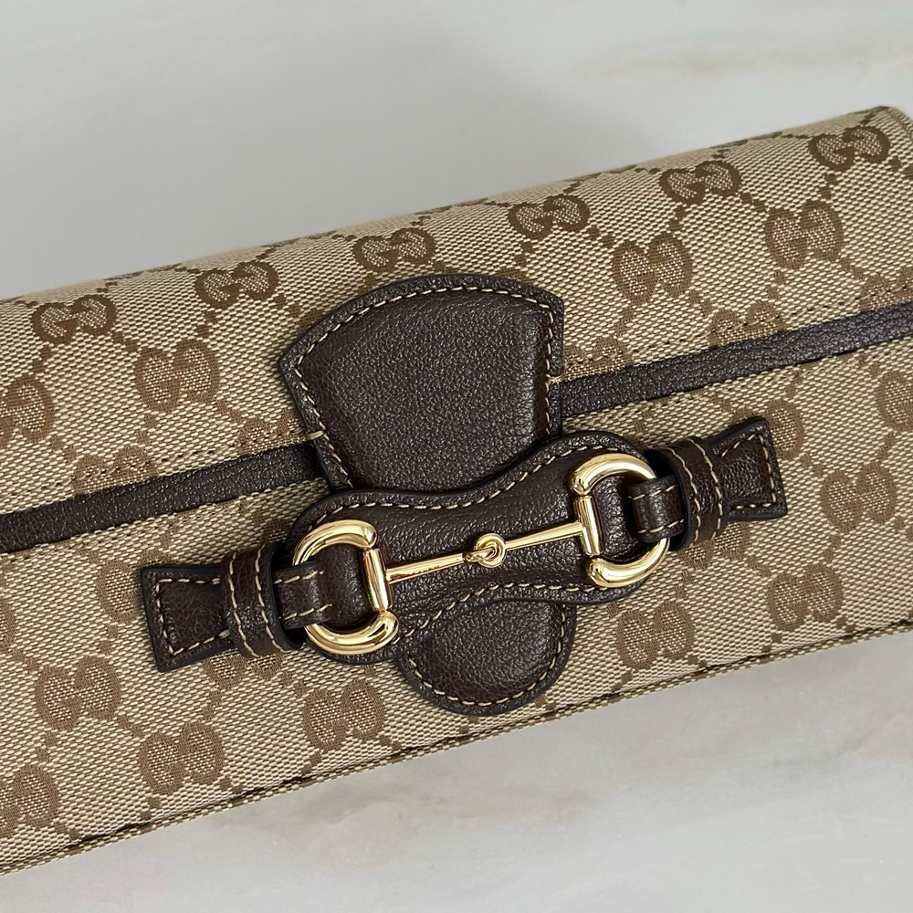 Женская сумка Gucci Horsebit — бежевая с коричневым — фото 5