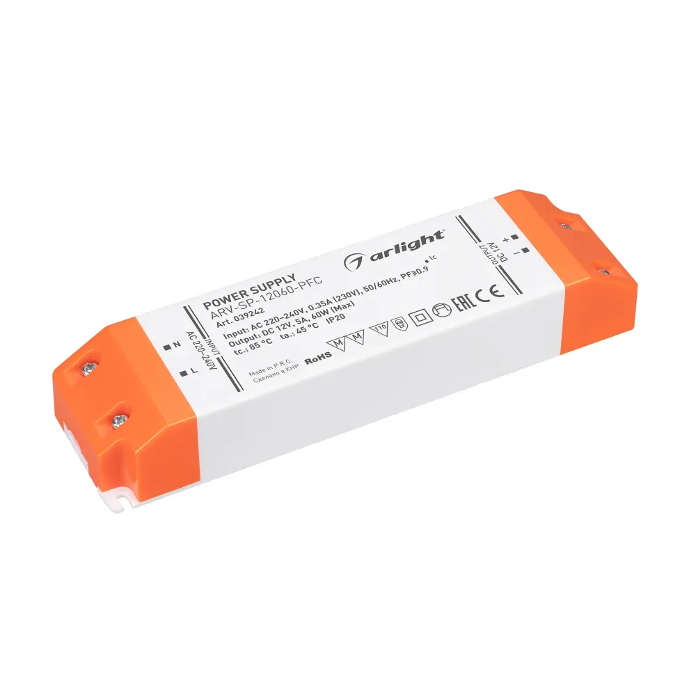 Блок питания ARV-SP-12060-PFC (12V, 5A, 60W) (Arlight, IP20 Пластик, 5 лет) Блок питания ARV-SP-12060-PFC (12V, 5A, 60W) (Arlight, IP20 Пластик, 5 лет)