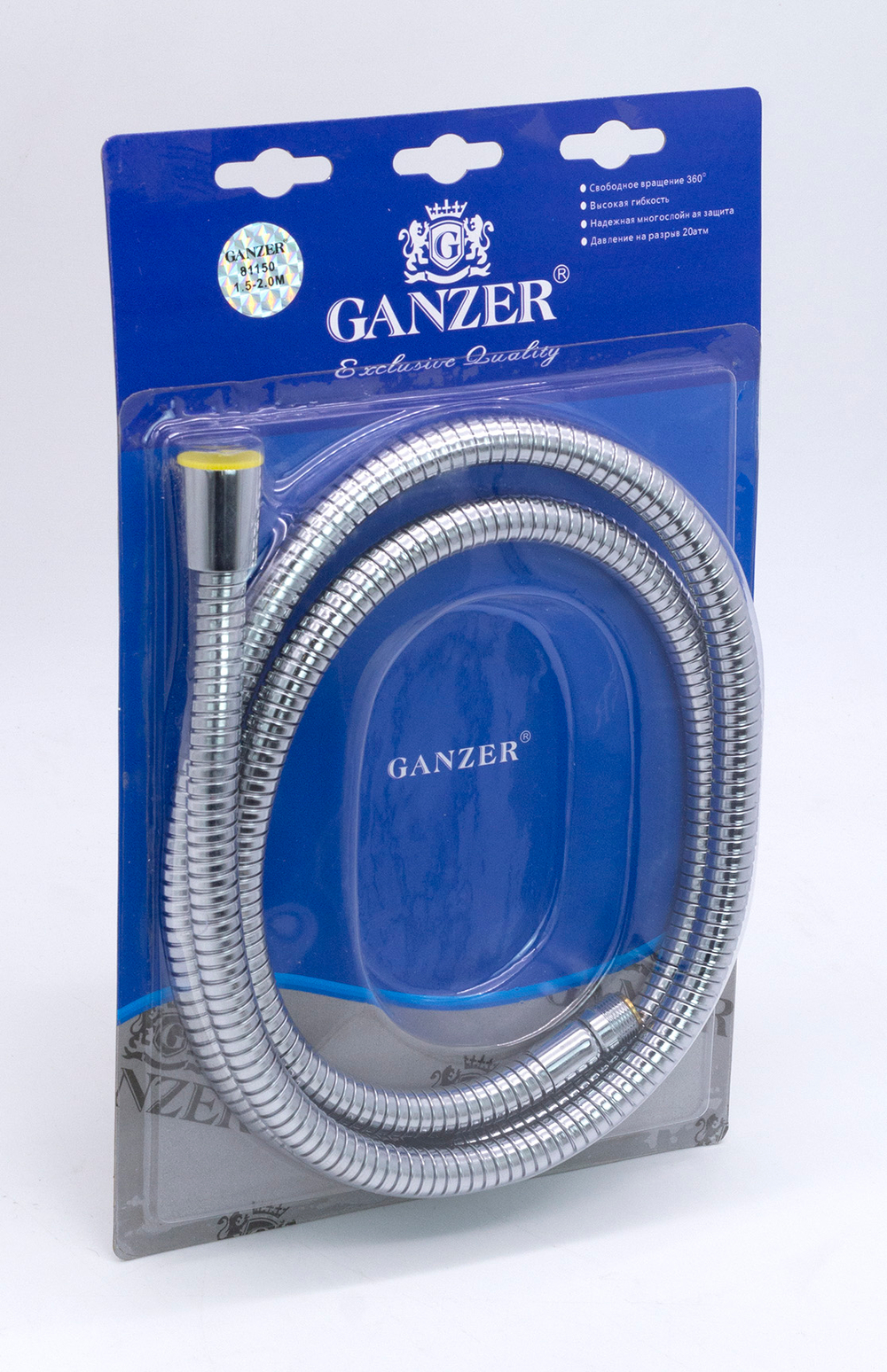 81200 Шланг для выд. лейки 200см 3/8 нар. (ХРОМ) GANZER  (50/1шт)