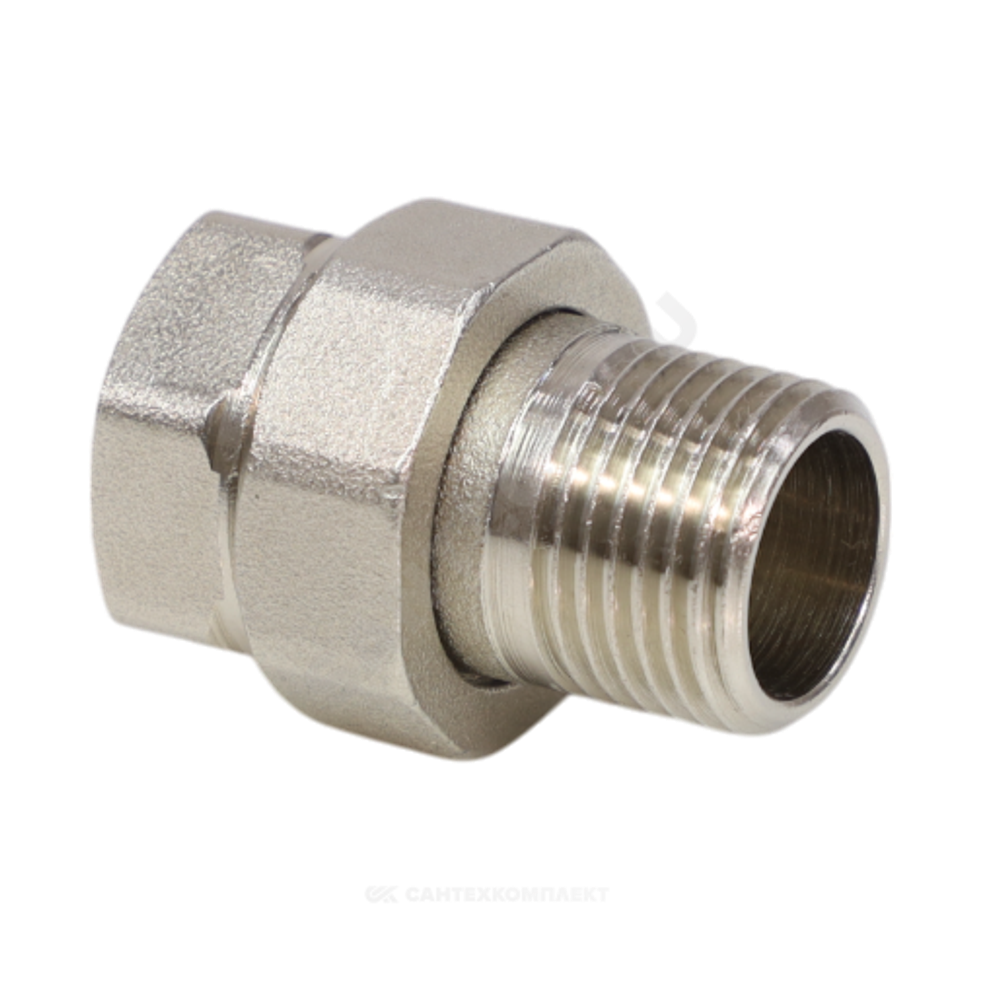 Соединитель латунь никель американка Ду 15 (1/2") прямой ВР/НР VALFEX VF.340.N.012