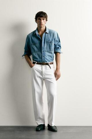 ZARA ДЖИНСЫ RELAXED FIT СО СТРЕЛКАМИ, БЕЛЫЙ