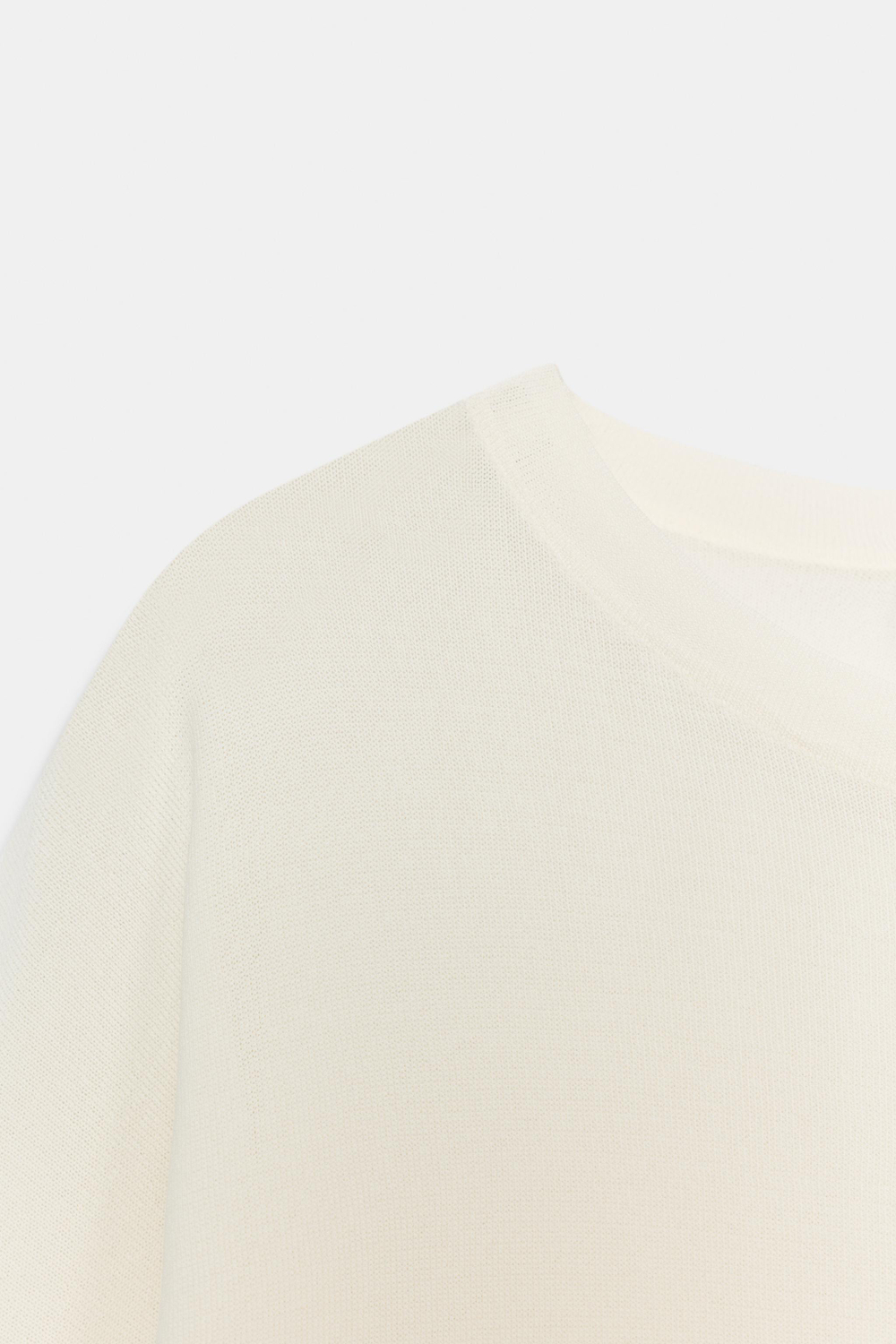ZARA ТРИКОТАЖНЫЙ ТОП С РУКАВАМИ 3/4, БЕЛЫЙ