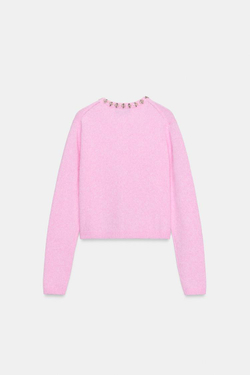ZARA КАРДИГАН С ОТДЕЛКОЙ БУСИНАМИ, РОЗОВЫЙ